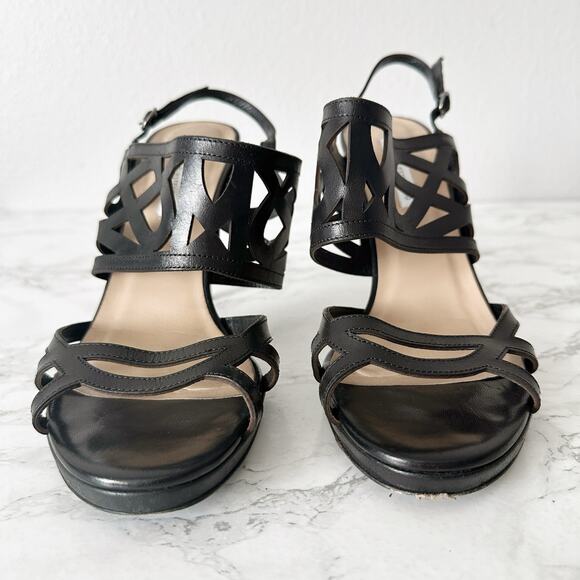 DVF Black Laser Cut Leather Stiletto Heel Open Toe Sandal Women’s Size 10 - Picture 4 of 13